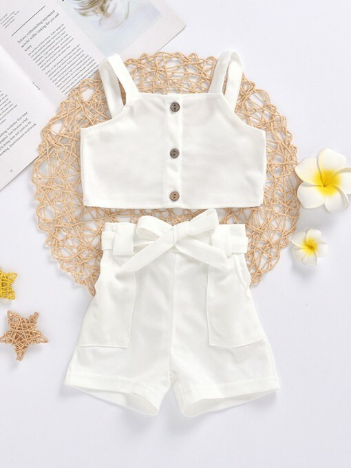 Completo Niño Niña Suéter Blanco Pantalones Cortos Top 2 Piezas B144