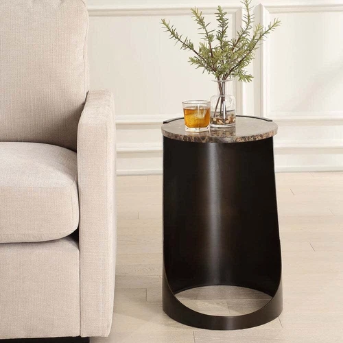WELLING CONTEMPORARY SLEEK METAL & MARBLE TOP ACCENT END TABLE UTTERMOST 50095 - Picture 3 of 6