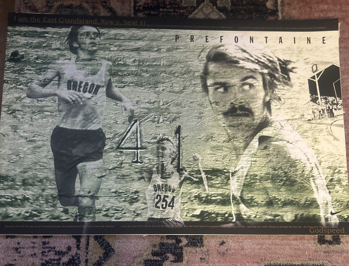 Vintage 1997 Nike Steve Prefontaine Poster Seat 41 Godspeed Oregon