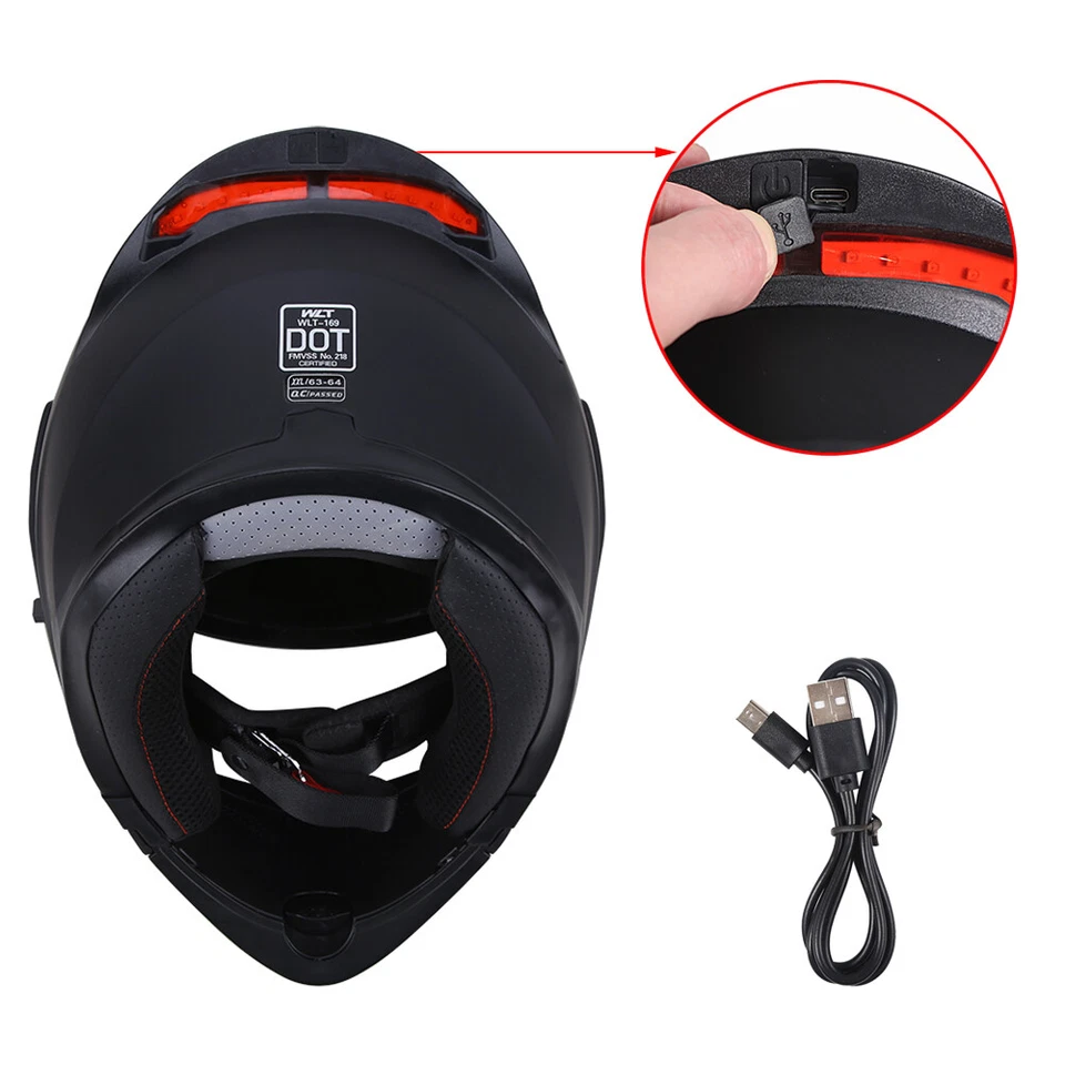 DOT Luz LED Abatible Modular Doble Viseras Cara Completa Casco de Motocicleta Hombres Mujeres Foto 3 de 4