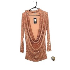 NWT Money Spender Sequin Long Sleeve Mini Dress Rose Gold Fashion Nova