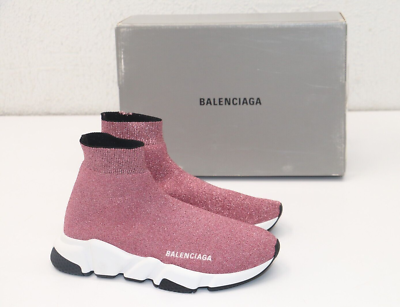 Balenciaga Women's Speed Knit Glitter Sock Trainer Sneakers EU 38 US 8 -  Pink | eBay