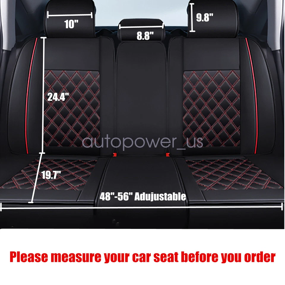 For Honda Civic Full Set Black PU Leather Car 5 Seat Covers Cushion Protector Foto 3 de 4