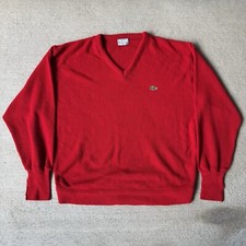 Vintage 80s IZOD Lacoste V Neck Sweater Red Preppy Grandpa Made In USA Men’s XL