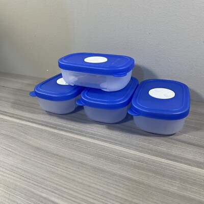 Tupperware FreezeSmart Container Set of 4 Small Sheer Blue Seal w/ Datedial New!