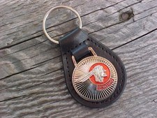 1950s PONTIAC INDIAN CHIEF CHROME LEATHER KEY FOB NOS Hi-QUALITY KEY HOLDER