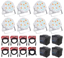 8) Rockville FHB-118 LED RGB DMX LED PAR Can Wash Lights+8) Cables and Carry Bag