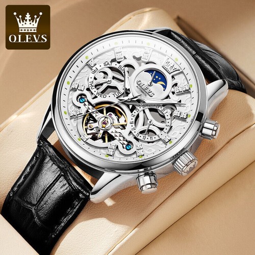 OLEVS Brand Watch Calendar Moon Phase Tourbillon Men's Wristwatches - Picture 13 of 17