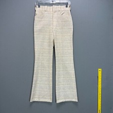 VTG 70s Bell Bottom Pants Flare Wide Leg Womens 26" Waist High Rise Tweed Plaid