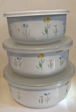 Studio Nova “Fresh Mint” Storage Bowls-Enamelware. Lidded Trio.