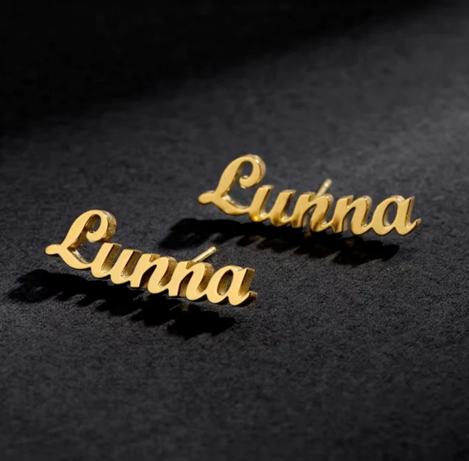 Pendientes con nombre personalizado para mujer Joyería personalizada Acero inoxidable Oro Plata Foto 4 de 4