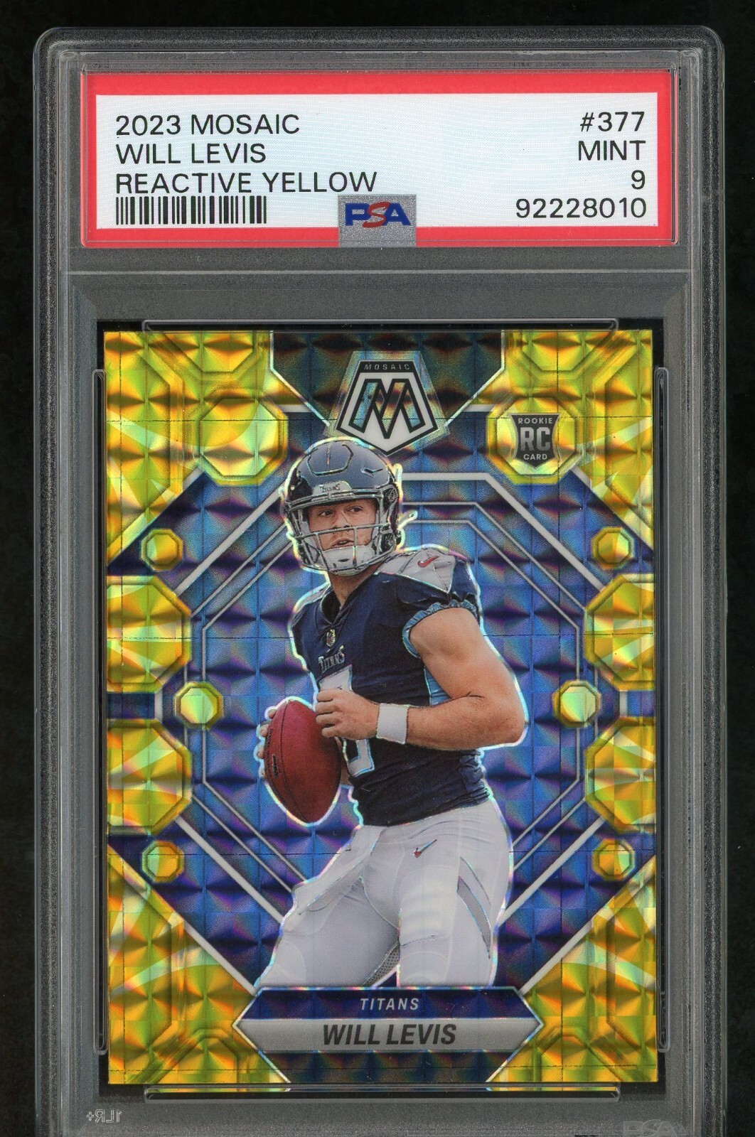 2023 PANINI MOSAIC WILL LEVIS MINT YELLOW REACTIVE 377 ROOKIE TITANS PSA 9
