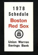 1978 Boston Red Sox Pocket Schedule Union Warren Savings Bank