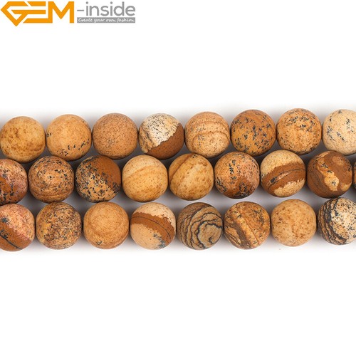 Matte Yellow Picture Jasper Gemstone Loose Beads Women Jewelry Making 15" Gift - Picture 38 of 51