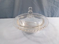 Imperial Candlewick Clear Glass Covered 2 Part Divided Serving Bowl Candy Dish
