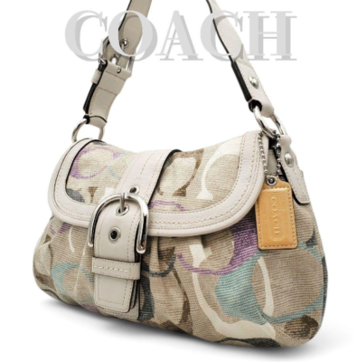 バッグ Coach Signature Soho Shoulder Bag Canvas COACH Signature Soho Shoulder Bag Canvas with Flap Bag