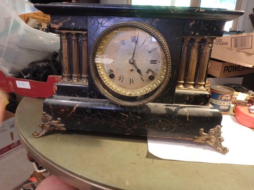 3F-vintage Seth Thomas ADAMANTINE cathedral clock- (6 pillars & lions brass)