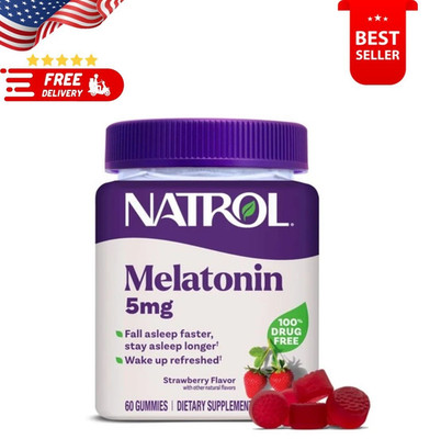 Natrol  Melatonin Gummies, Sleep Support for Adults, Strawberry Flavor, 5 mg, 60