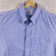 Vintage Brooks Brothers Shirt Mens 17.5 Blue Made in USA Short Sleeve Button Up