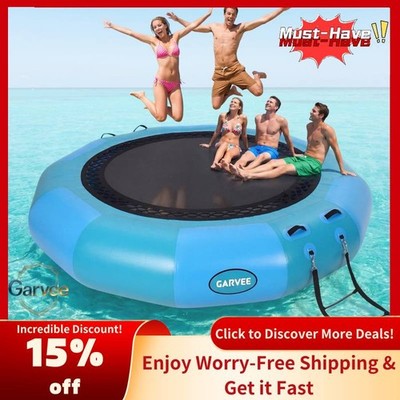 Inflatable Water Bouncer Trampoline, 10/12ft, with Ladder & Pump for Lake & Pool