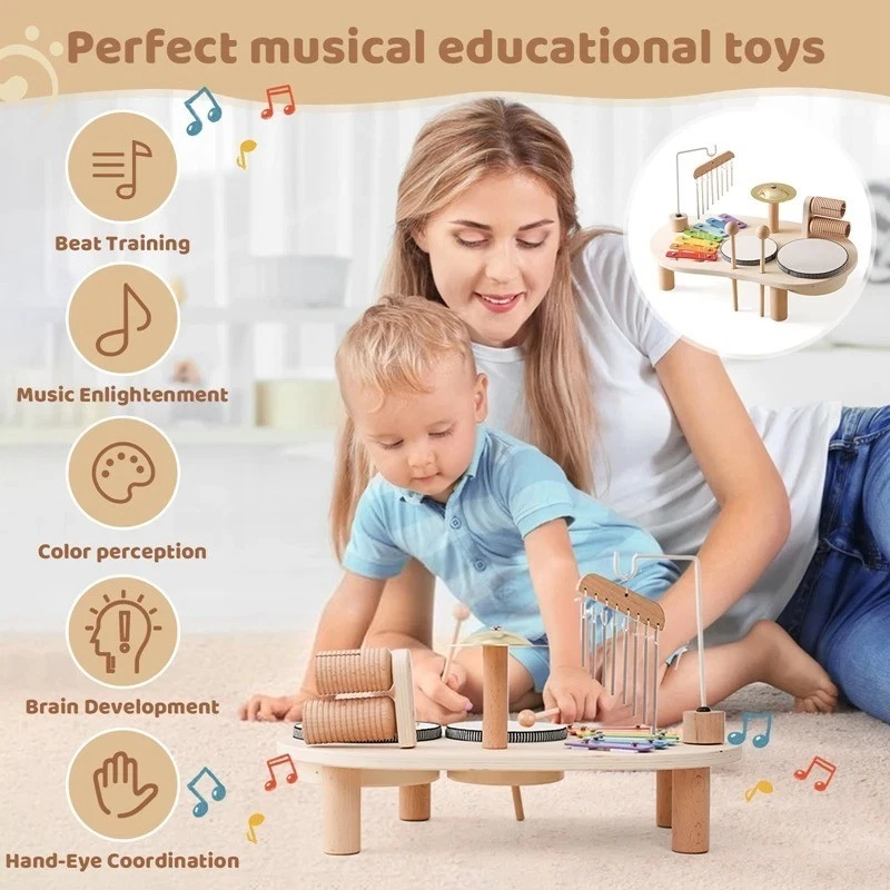 Baby Montessori Wooden Musical Toys Neutral Boho Xylophone Gifts Music Table Toy - image 2 of 4