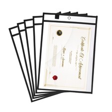 5Pcs Job Ticket Holders, 13"x10" Dry Erase Pockets for Office Reusable, Black