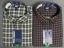 Lands' End Men's Brushed Twill Button-Down Shirt Multicolor & Red XL or XXL NWT