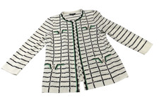 Misook Sweater Knit Blazer Jacket M White Black Block Print Office Career Mature