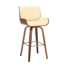 Tyler 26" Counter Height Swivel Cream Faux Leather and Walnut Wood Bar Stool