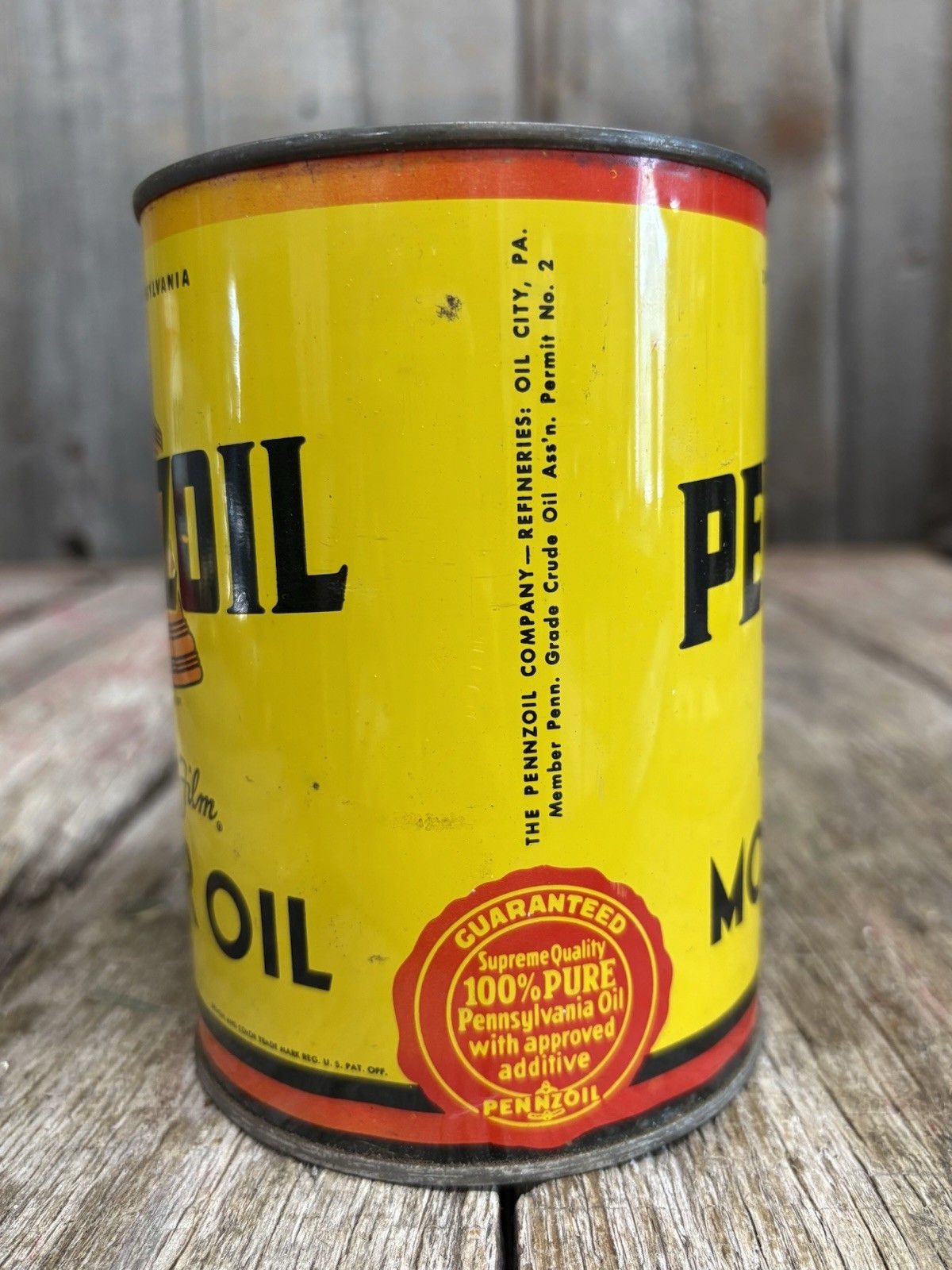 Vintage 1 Qt NOS Unopened Pennzoil Motor Oil Tin Can w/ Liberty Bell Advertising