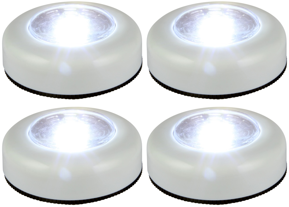 4x Securlec LED Push Light On Off Adhesive Stick Click Battery Cupboard Round