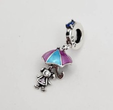925 Sterling Silver Girl With Umbrella Charm For Bracelet Or Necklace