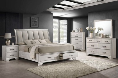 NEW 5PC Modern Rustic Queen King Storage Bedroom White Furniture Set B/D/M/N/C