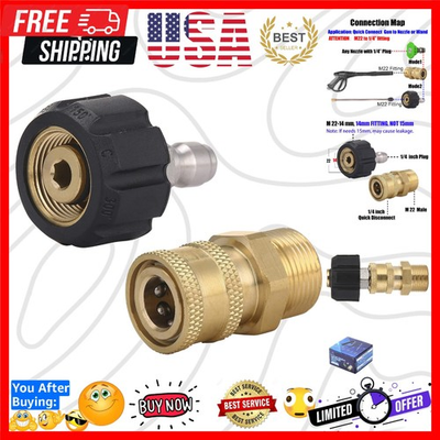 #ad Pressure Washer Adapter Set Quick Connect Gun to Wand M22 14mm to 1 4 Inch $23.99