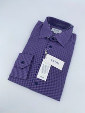 Eton Dress Shirt Mens M 15 1/2 - 39 Purple Black Check Signature Twill Slim Fit