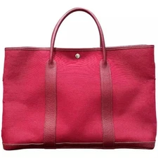 HERMES Garden Party MM J engraved Rouge Imperial Toile Officier Tote Handbag