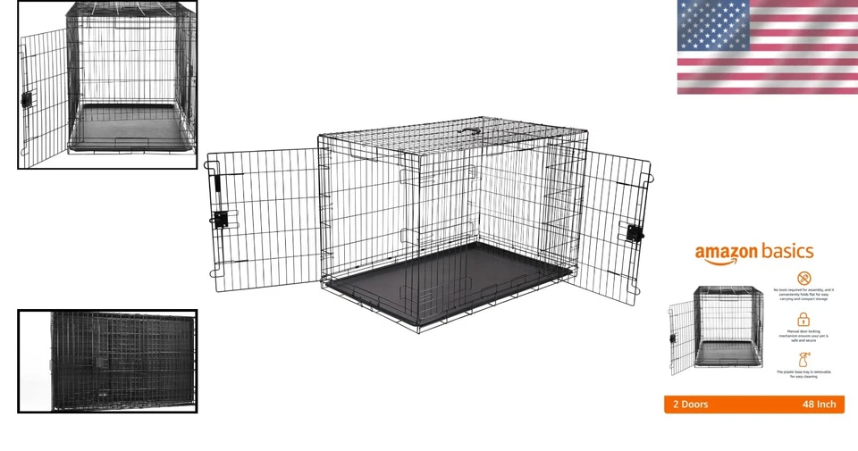 48" Metal Wire Dog Crate with Tray, Double Door - Image 2 of 4