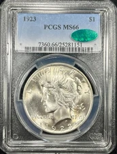 1923 PCGS MS66 CAC Silver Peace $1