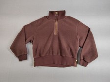 Varley Women Sweatshirt L Brown Fleece 100 Polyester Half Zip Comfort Pullover