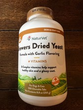 NaturVet Brewers Dried Yeast Dogs Cats 1000 Tablets Garlic Omega Skin Coat Suppo