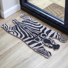 Image of Zebra Shape Coir Doormat Black White Animal Print Non Slip Door Mat Rug Entryway