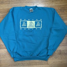 Vintage 90s Boston Sweatshirt XL Teal Blue Crewneck