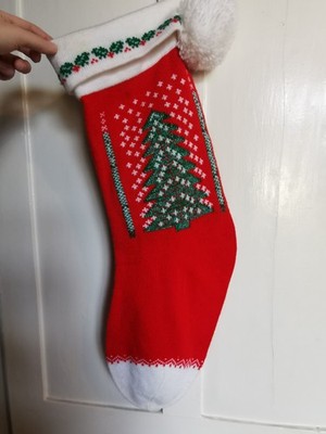 Vintage gestrickter Weihnachtsbaum Bild hängender Weihnachtsstrumpf, Geschenksack, Deko