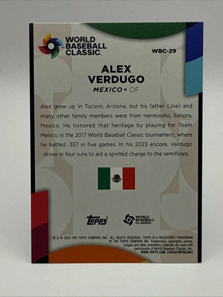 2023 Topps Series 2 - 2023 World Baseball Classic Stars Alex Verdugo #WBC-29 - Image 2 of 2