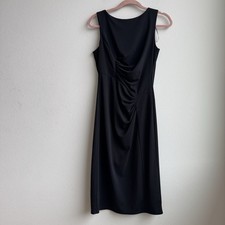 Vince Camuto Cocktail Black Sheath Dress Cowl Neck Ruched Size 6 Small Office