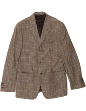 DAVID SCOTT Mens 3 Button Blazer Jacket UK 38 Medium Brown Houndstooth AI04