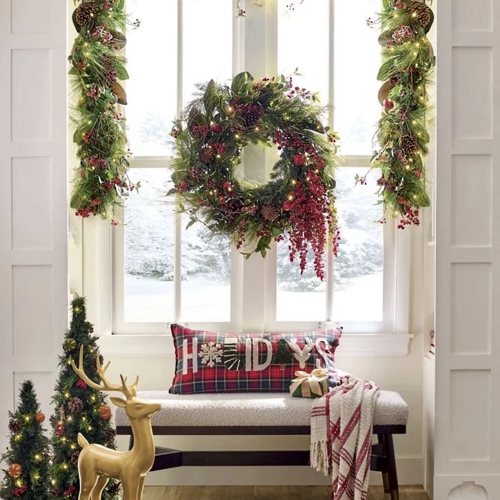 Winter Red Berry 32" Cordless & Holiday Wreath w/50 Warm-White Lights & Greenery - Image 4 of 4