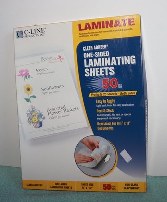 C-Line  Cleer Adheer Laminating Sheets, 9 x 12'', Box of 66 One Sided Sheets