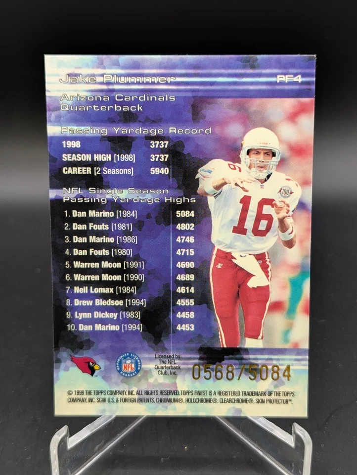 1999 Topps Finest Prominent Figures REFRACTOR /5084 #PF4 Jake Plummer Cardinals - Image 2 of 2