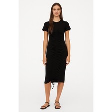Pretty Garbage Bodycon Dress Black Ruched Drawstring Short Sleeve Women’s L NWT